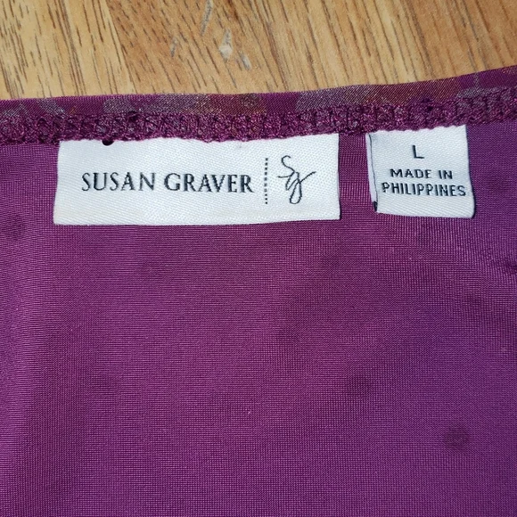 Susan Graver Purple Floral Scoop Neck 3/4 Sleeve Blouse Large - Picture 3 of 9